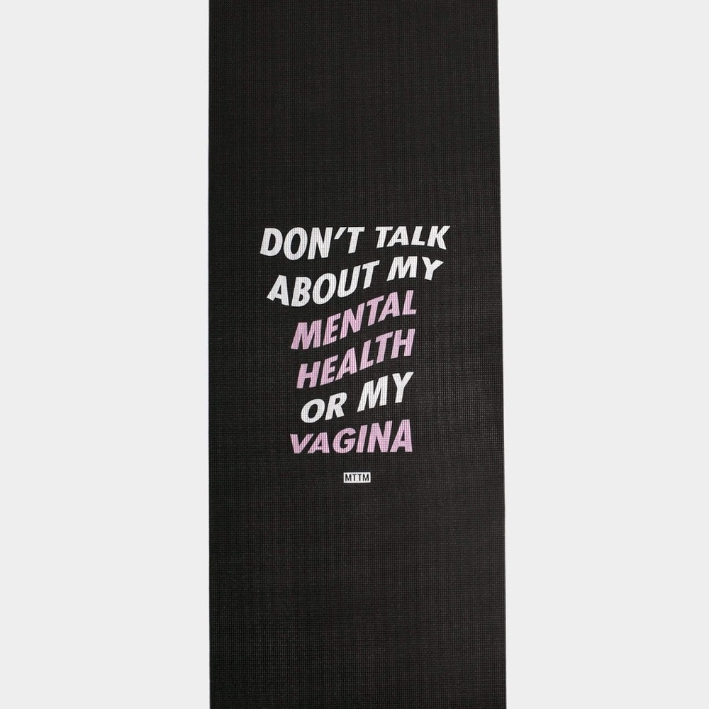 Married to the Mob Black Yoga Mat with Pink and White Text
